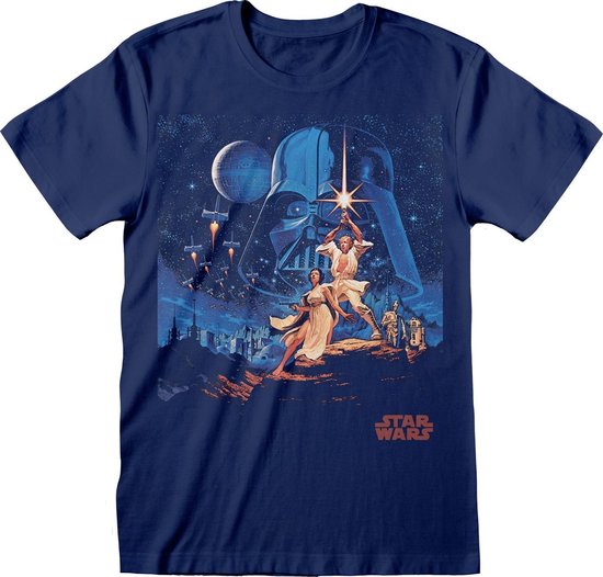 Star Wars Heren Tshirt -L- New Hope Vintage Poster Blauw