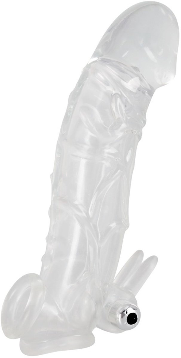 You2Toys – Licht Gebogen Penis Huls Sleeve met Vibratie Kogel en Stimulatie Sprieten voor Clitoris – Transparant