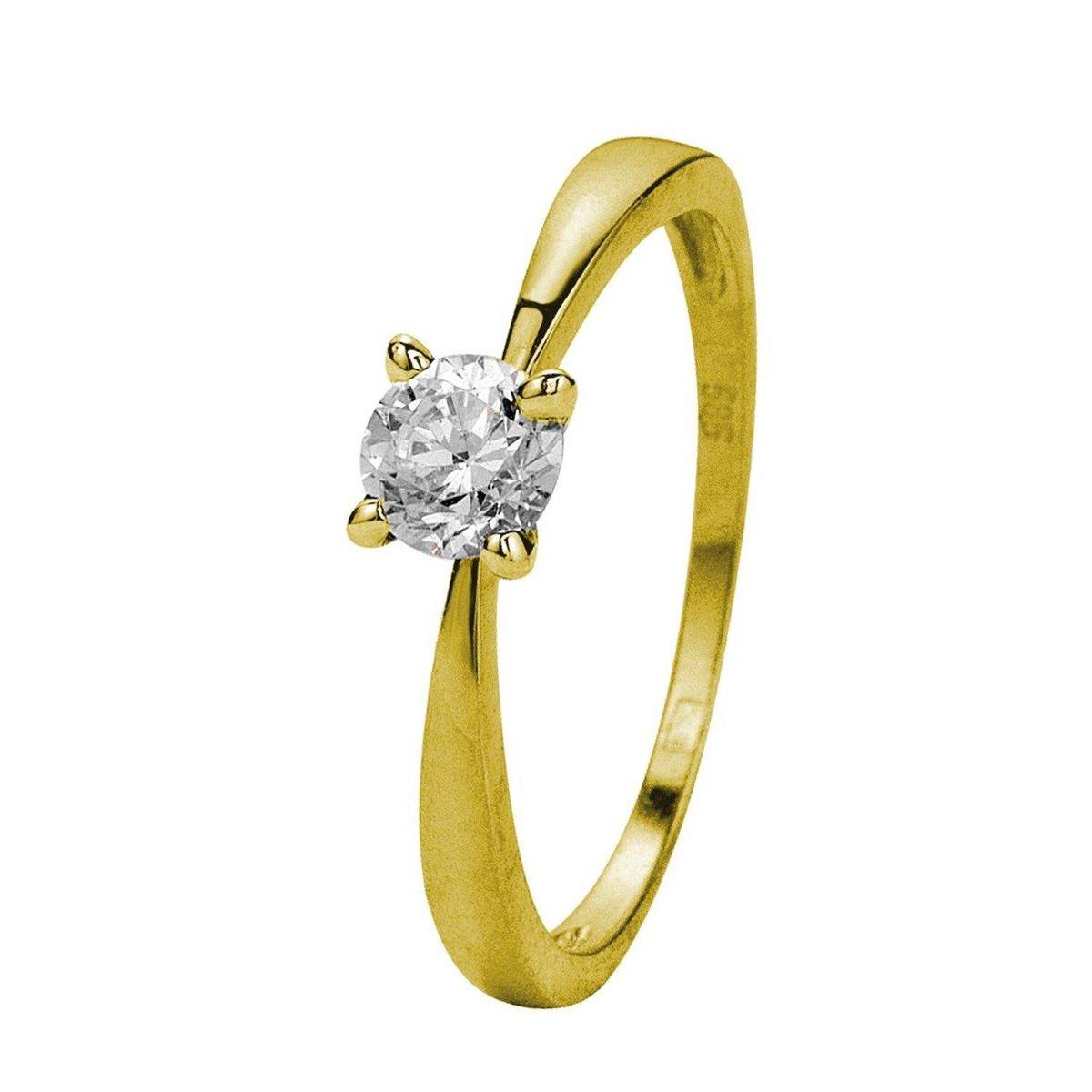 Lucardi Dames Ring solitair met zirkonia - Ring - Cadeau - 14 Karaat Goud - Geelgoud