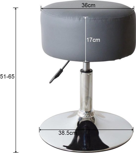 Krukje retro vintage industrieel - kappers kruk -  hoogte verstelbaar tot 65 cm - grijs