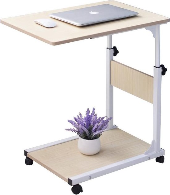 HN® Laptop bijzettafel wit / beige op wielen XL | Bijzet tafel in hoogte  verstelbaar... | bol