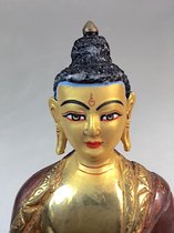 Boeddha beeldje goud brons 14 cm