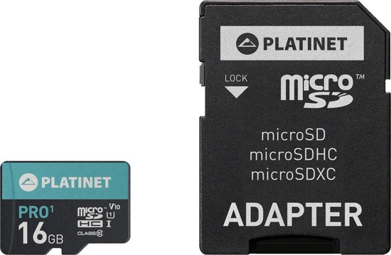 PLATINET carte mémoire microSDHC SECURE DIGITAL + ADAPTATEUR SD 16 Go  class10 U1 70 Mo / s | bol.com