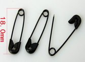 Ring mini veiligheidsspeldjes zwart - 18 mm - 12 spelden zwart klein - voor rugnummers of mondkapjes