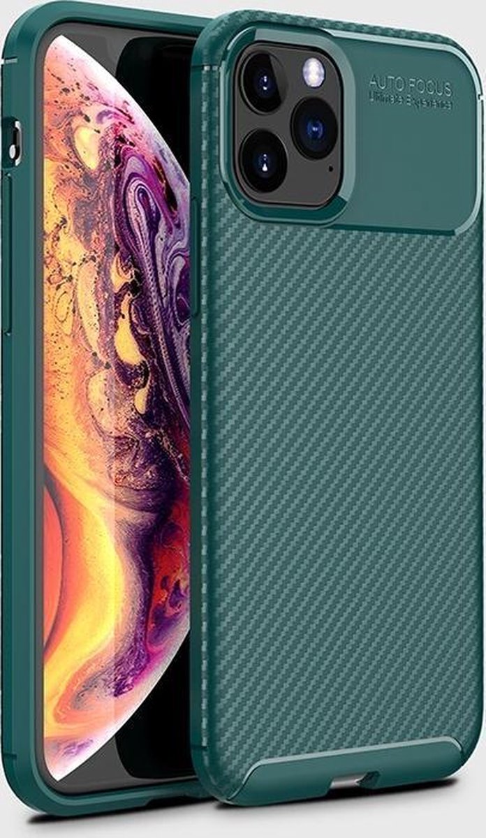 Xssive Soft Case - Carbon TPU - Back Cover voor Apple iPhone 12 - iPhone 12 Pro (6,1) - Groen