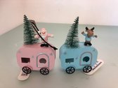 Kerstcaravan - 2 pcs - decoratie - roze/blauw