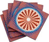 Onderzetter Mandala Stippen Vierkant set 4 - MDF - 10x10x0,5 cm - Multicolour - 4 stuks - India - Sarana - Fairtrade