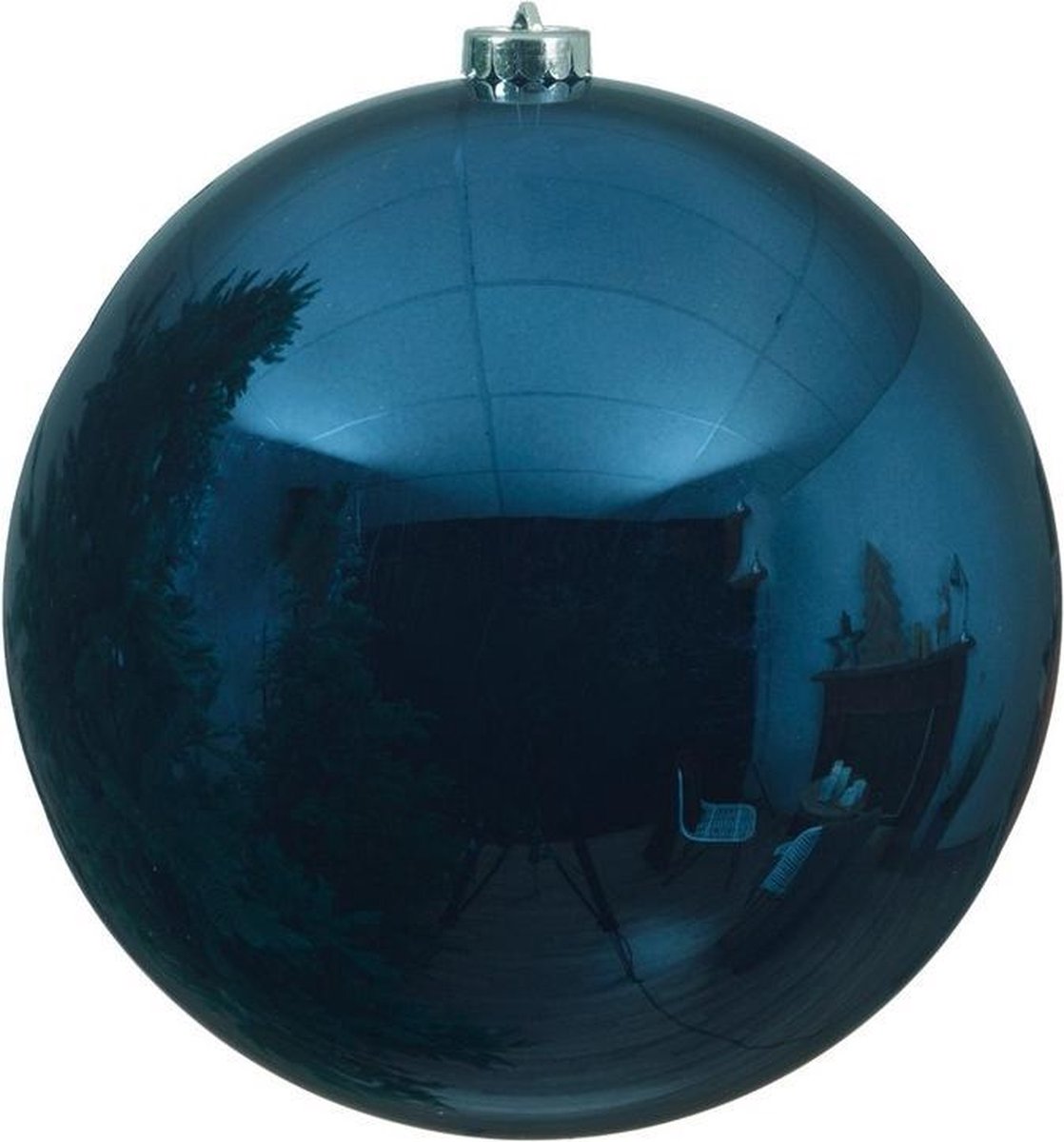 4x Grote donkerblauwe kunststof kerstballen van 14 cm - glans - donkerblauwe kerstboom versiering