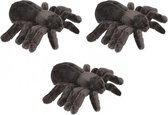 3x stuks pluche tarantula vogelspinnen knuffels 16 cm