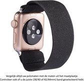 Zwart Elastische Nylon Horloge Band geschikt voor Apple Watch 1, 2, 3, 4, 5, 6, 7, 8, SE & Nike+, 42mm & 44mm "Mannenbreedte" Series – Maat: zie maatfoto - Zacht Geweven Nylon - 42 mm en 44 mm