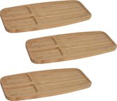 3x Serveerplanken/borden 3-vaks van bamboe hout 39 cm - Keuken/kookbenodigdheden - Tapas/hapjes presenteren/serveren - Vakkenbord/plank - Serveerborden/serveerplanken