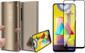Samsung M31 Hoesje en Samsung M31 Screenprotector - Samsung Galaxy M31 Hoesje Spiegel Book Case Goud + Screen Protector Glas Full