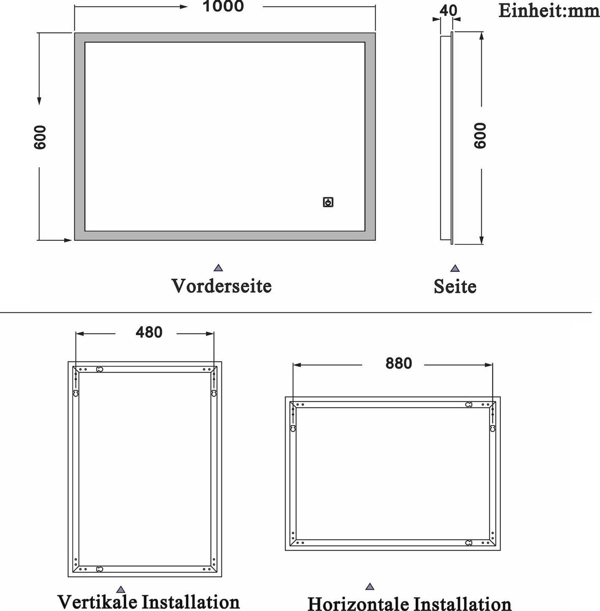 LED rechthoekige badkamerspiegel 100x60cm,4mm randloze rondom licht banen wandspiegel,enkele touch sensor schakelaar,koud wit,anti-condens