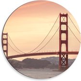 Dibond Wandcirkel - Golden Gate Bridge - California - 50x50cm Foto op Aluminium Wandcirkel (met ophangsysteem)