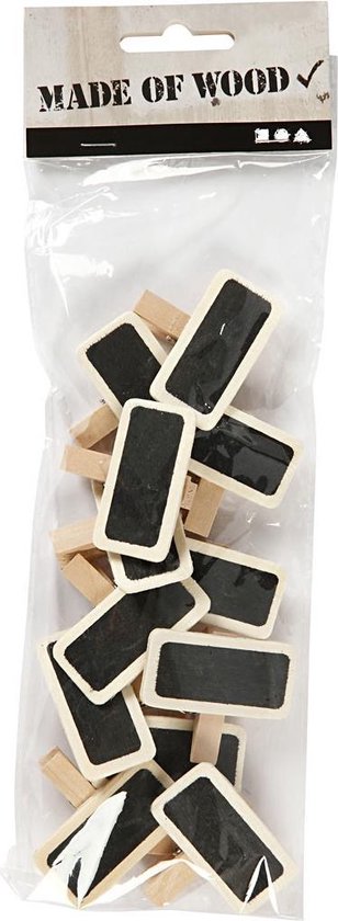 Tableau noir avec des pinces à linge. dim 4x2 cm. 12 pièces [HOB-562160]