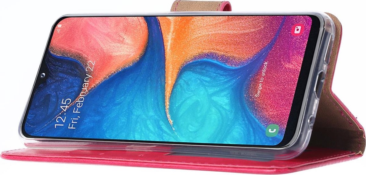 BixB Samsung Galaxy A20E hoesje - bookcase Roze + tempered glas screenprotector