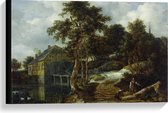 Canvas  - Oude Meesters - Landschap met watermolen, Jacob Isaacksz van Ruisdael - 60x40cm Foto op Canvas Schilderij (Wanddecoratie op Canvas)