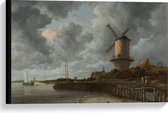 Canvas  - Oude Meesters - Molen, Wijk bij Duurstede, Jacob Isaacksz v Ruisdael - 60x40cm Foto op Canvas Schilderij (Wanddecoratie op Canvas)