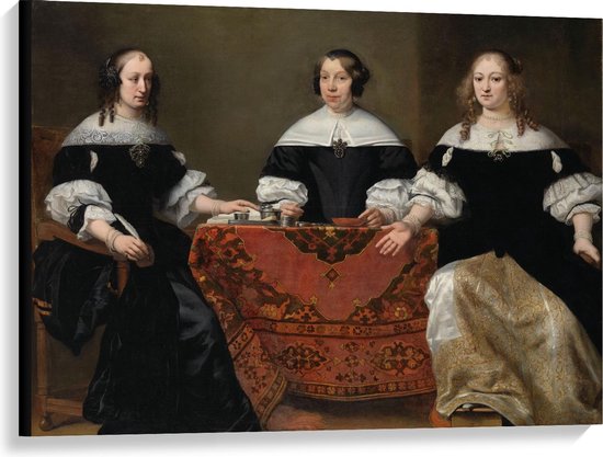Canvas  - Oude Meesters - Portretten van drie regentessen, Ferdinand Bol - 100x75cm Foto op Canvas Schilderij (Wanddecoratie op Canvas)