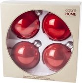 KERSTBALLEN SET 4 STUKS | KERSTVERSIERING | PEARL ROOD | D10 CM | GLAS