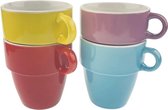 Orange85 Koffiekopjes - Gekleurd - 4 Stuks - 300 ml - Geel - Paars - Rood - Blauw - Aardewerk