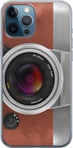 iPhone 12 Pro hoesje siliconen - Vintage camera - Soft Case Telefoonhoesje - Print / Illustratie - Transparant, Bruin