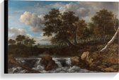 Canvas  - Oude Meesters - Landschap met waterval, Jacob Isaacksz van Ruisdael - 60x40cm Foto op Canvas Schilderij (Wanddecoratie op Canvas)