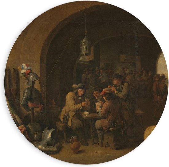 Forex Wandcirkel - Oude Meesters - Soldatenwacht, David Teniers (II), 1641 - 90x90cm Foto op Wandcirkel (met ophangsysteem)