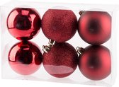 Kerstballen Set 6 Stuks - Kerstversiering - Mix Donkerrood - ø8cm - Kunststof
