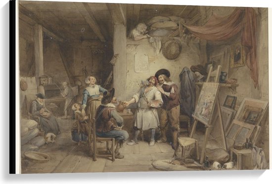 Canvas  - Oude Meesters - A. Brouwer & pupil J. v Craesbeek, Jean Baptiste Madou - 90x60cm Foto op Canvas Schilderij (Wanddecoratie op Canvas)