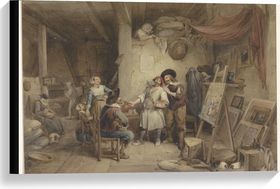 Canvas  - Oude Meesters - A. Brouwer & pupil J. v Craesbeek, Jean Baptiste Madou - 60x40cm Foto op Canvas Schilderij (Wanddecoratie op Canvas)