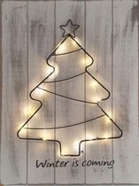 Kerst schilderij met LED Kerstboom - Grijs / Zwart - Hout / Metaal - 30 x 40 x 1.5 cm