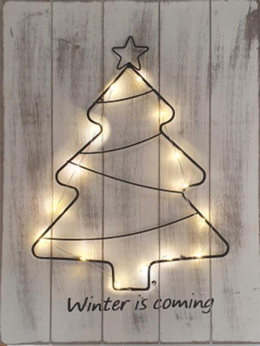 Kerst schilderij met LED Kerstboom Grijs / Zwart Hout / Metaal 30 x 40 x 1.5 cm