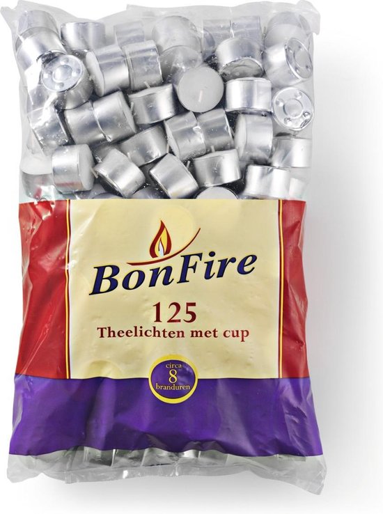 Bonfire - Theelichten Met Cup 8 Branduren - Zak 125 Stuks