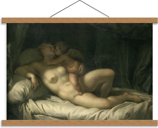 Schoolplaat – Oude Meesters - Venus door Amor gekust, Adriaen van der Werff - 60x40cm Foto op Textielposter (Wanddecoratie op Schoolplaat)