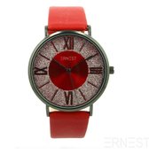 Ernest Horloge - rood met glitter - 40mmØ