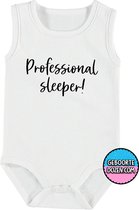 Romper - Professional sleeper! - maat 62/68 - kap mouwen - baby - baby kleding jongens - baby kleding meisje - rompertjes baby - rompertjes baby met tekst - kraamcadeau meisje - kr