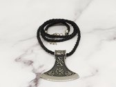 Mei's | Viking's Dane Axe mannen ketting / sieraad | Stainless Steel / 316L Roestvrij staal / Chirurgisch Staal / katoen | zilver zwart / 53 - 58 cm