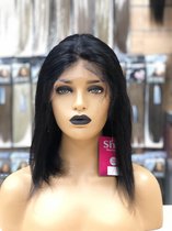 Pruiken dames - echt haar/ 130% density Human Hair Front Lace Wig Braziliaanse Straight, 10inch Pre Geplukt met Baby Haar