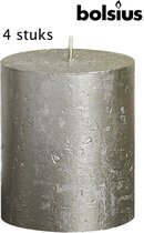 Bolsius rustieke stompkaars 80/68  zilver metallic 4-pack kaarsdecoratie stompkaars