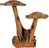 Houten paddenstoel - Teakhout herfstdecoratie - Woonaccessoires - 40 x 34cm