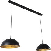 QAZQA magnax - Industriele Hanglamp eettafel voor boven de eettafel | in eetkamer - 2 lichts - L 142 cm - Zwart Goud - Industrieel - Woonkamer | Slaapkamer | Keuken