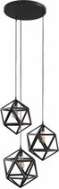 Hanglamp geometrisch ontwerp met 3 metalen lampen in zwarte kleur