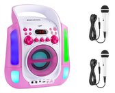 Karaoke Set met 2 Microfoons en LED Lichteffecten - Fenton SBS30P - Karaoke CD+G Speler met Bluetooth