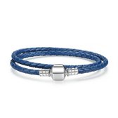 Dubbele gevlochten lederen bedelarmband 38 cm