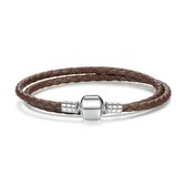 Dubbele gevlochten lederen bedelarmband 34 cm