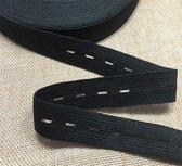 knoopsgatenelastiek - zwart - 21 mm x 2 m - stevige kwaliteit elastiek met knoopsgaten