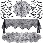 Halloween decoratie | Halloween tafelkleed decoratieset x 3 stuks | 3D Halloween vleermuizen stickers x 48 stuks