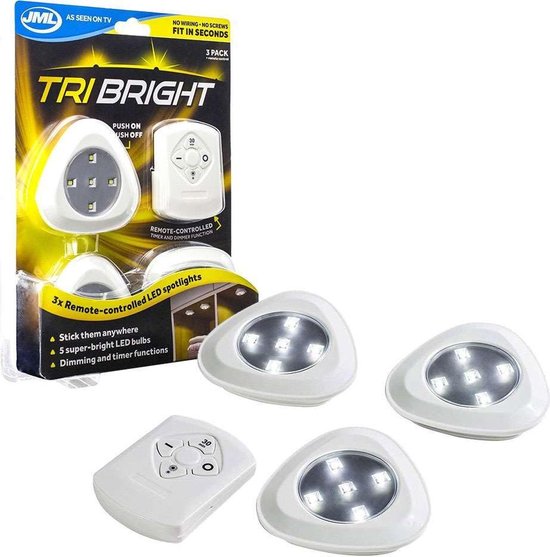 Trig-Bright - Draadloze Witte LED lampen set incl. afstandsbediening (4-delig) Bekend van TV