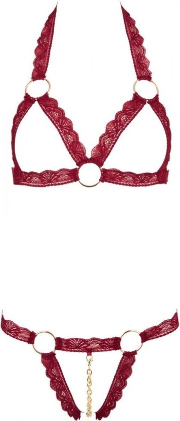 Cottelli Collection – Open Lingerie Set met BH en String Kanten Uitstraling  – Maat S/M – Rood